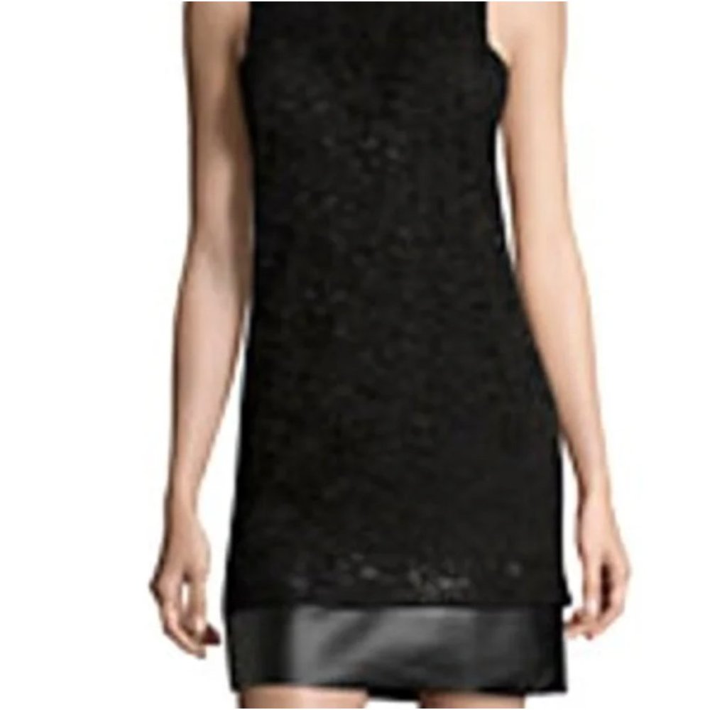 Design Lab Lord & Taylor Black Faux Leather with Lace Overlay Shift Dress Sz: S